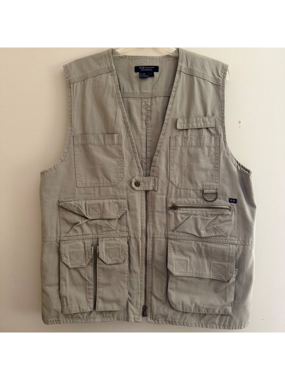 5.11 Tactical Series Mens LARGE Hunting Shooting Khaki Canvas 100% Cotton Vest